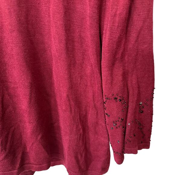 Diane Von Furstenberg Silk Assets Red Knit Top Beaded Sequins V Neck Pullover L - Picture 4 of 6